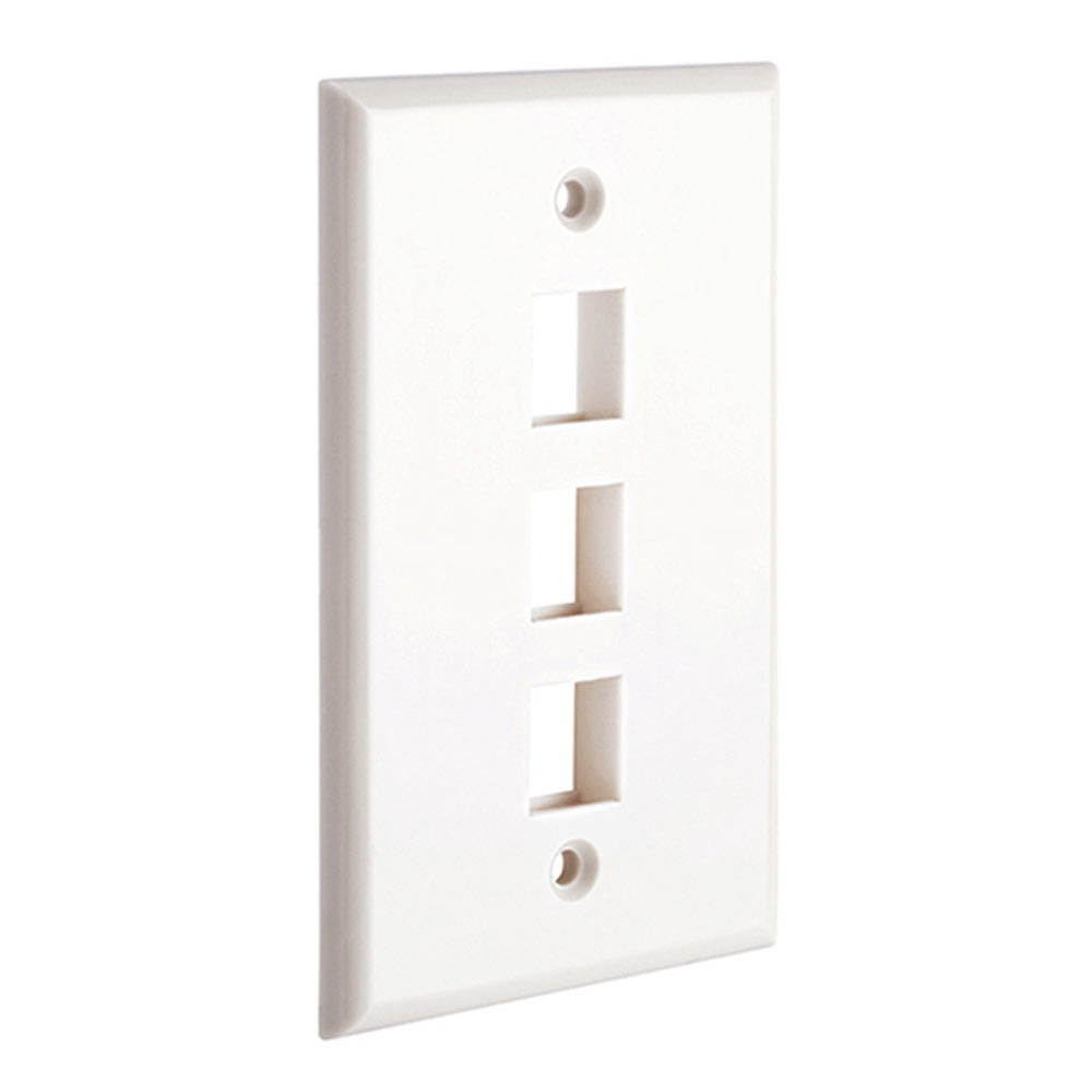 CMPLE &ndash; Keystone Wall Plate Single-Gang Wall Plate with Standard Size 3-Port Keystone Jack Insert - White