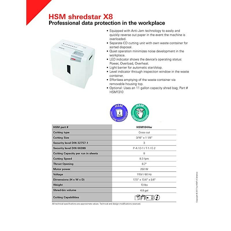 shredstar X8, 8-Sheet, Cross-Cut, 4.8-Gallon Capacity Paper Shredder with Separate CD Slot, White