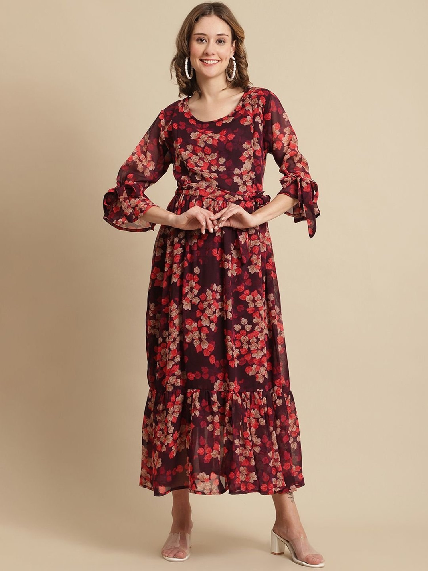 Moms Maternity Maroon Printed Dress
