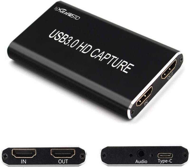 USB Video Capture USB C Video Capture Card with HDMI Loop Out, HD to Type-C/USB C/USB 3.0 Broadcast Live Stream and Record, Full HD 1080P@60HZ Live Streaming Video Game Grabber Converter- Black