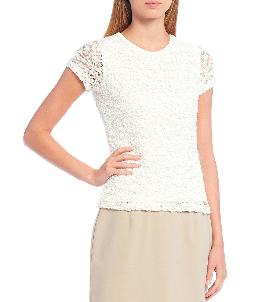 Ali Miles Petite Size Long Roll-Tab Sleeve Round V-Neck Pucker Knit Asymmetrical Tunic