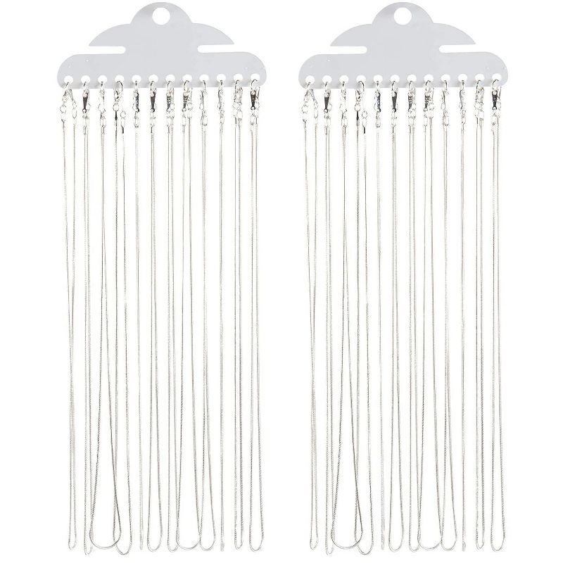 Genie Crafts 24 Pack Silver Snake Chain Necklace with Lobster Clasp for Jewelry Making, 17.7" x 0.05"