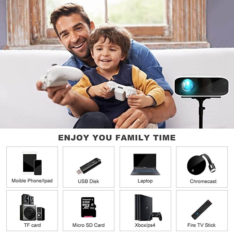 2020 Mini Movie Projector 5000 LUX Full HD 1080P Video Projector with 50 000 Hours LED Lamp Life and 200quot Display Compatible with USBHDMIVGALaptopiPhoneTV StickTF Card