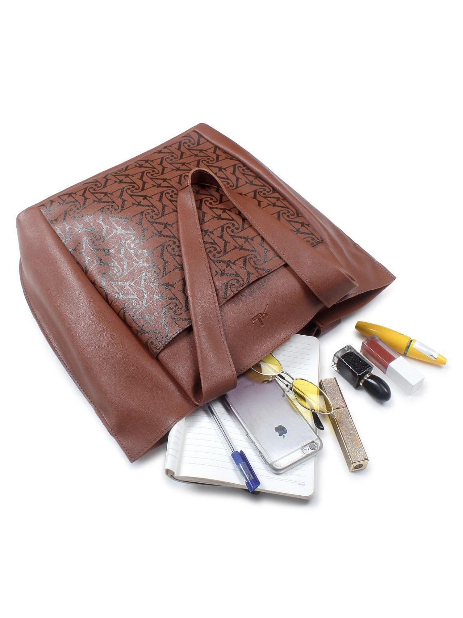 Yelloe Tan Printed Large Tote Bag