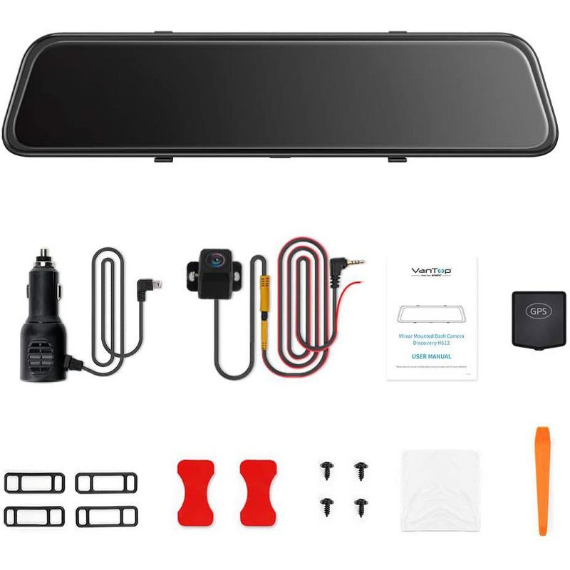 VanTop H612 12" 2.5K Mirror Dash Cam with Voice Control, GPS Tracking, IPS Full Touch Screen Rear View Camera, Parking Monitor