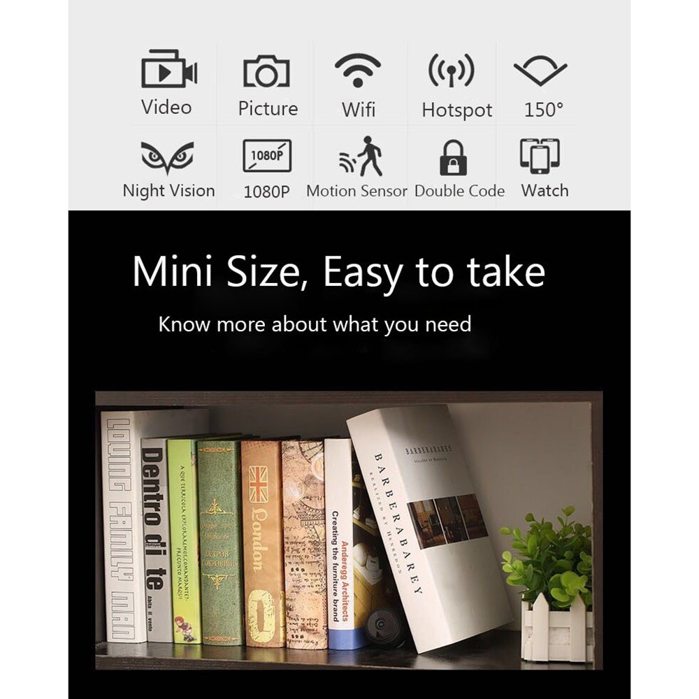 Mini Spy Camera WiFi HD 1080P 150&deg; Wide-Angle Lens Night Vision Motion Detection Portable Nanny Hidden Cameras with 360&deg; Magnetic Bracket