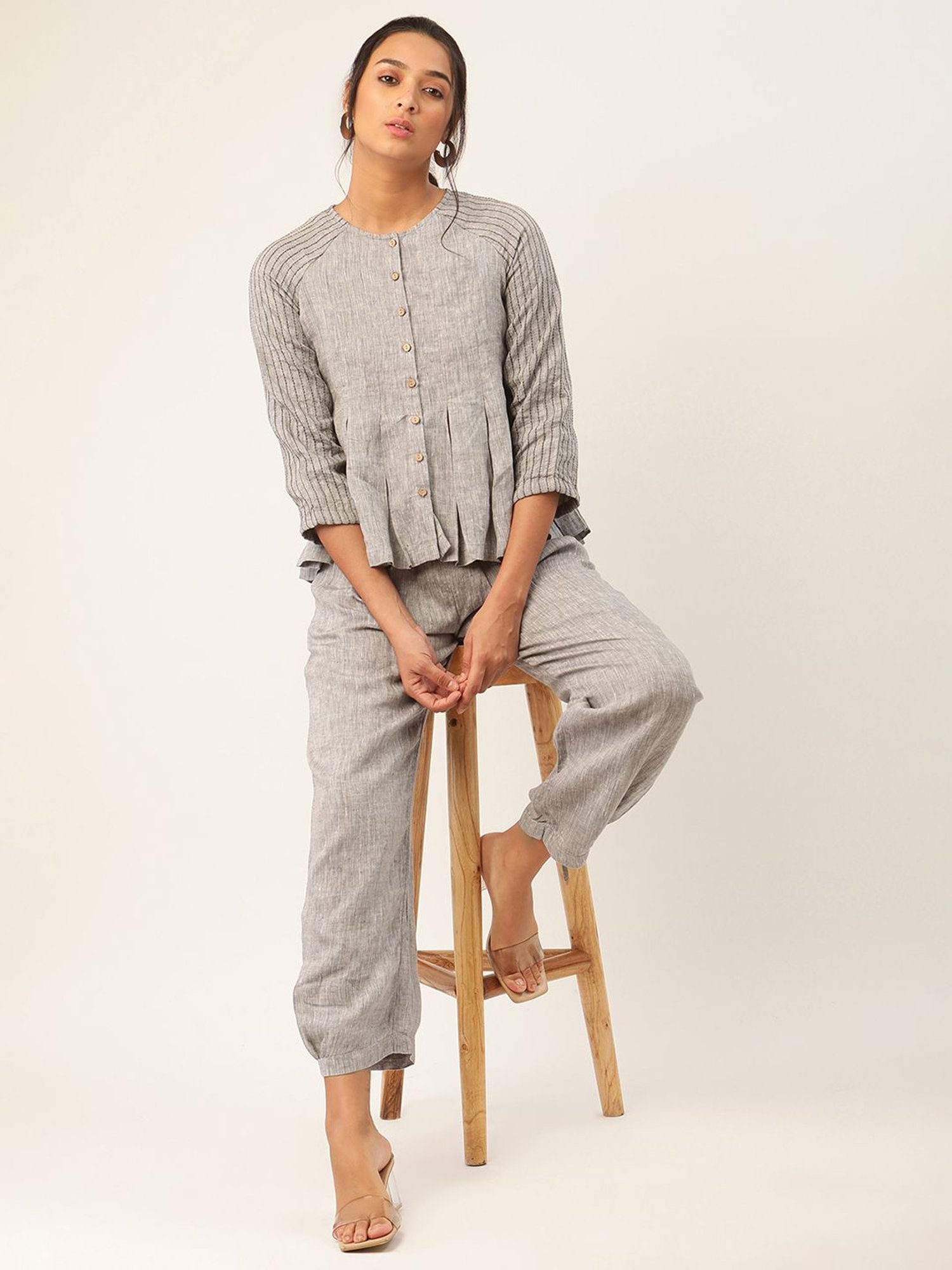 Rooted Greyish Blue Textured Trousers