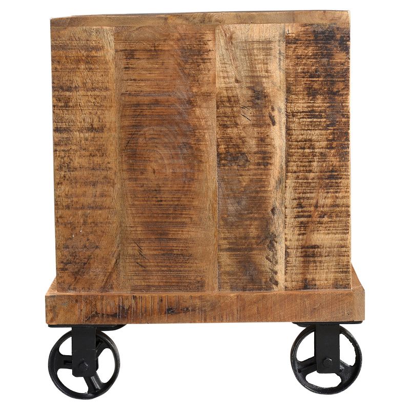 Industrial Reclaimed Wood and Iron Wheeled End Table - (26H x 22W x 20D) - Natural - Timbergirl