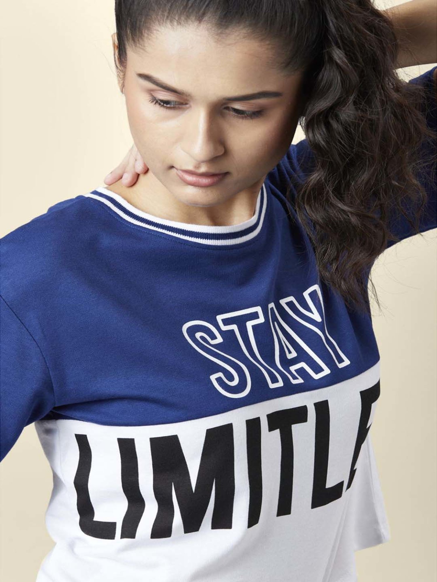 Ajile by Pantaloons Navy Cotton Graphic Print T-Shirt