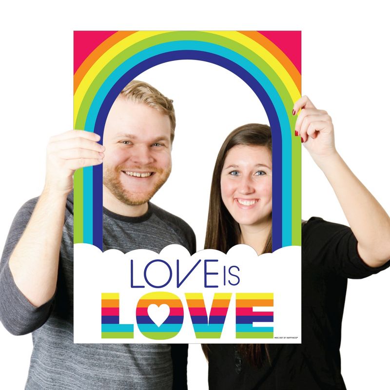 Big Dot of Happiness Love is Love - Gay Pride - LGBTQ Rainbow Party Selfie Photo Booth Picture Frame and Props - Printed on Sturdy Material