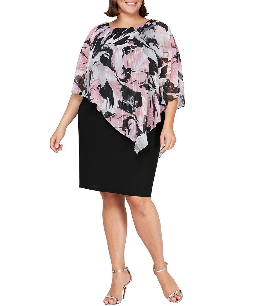 Jkara Plus V-Neck Short Sleeve Beaded Bodice Capelet Gown