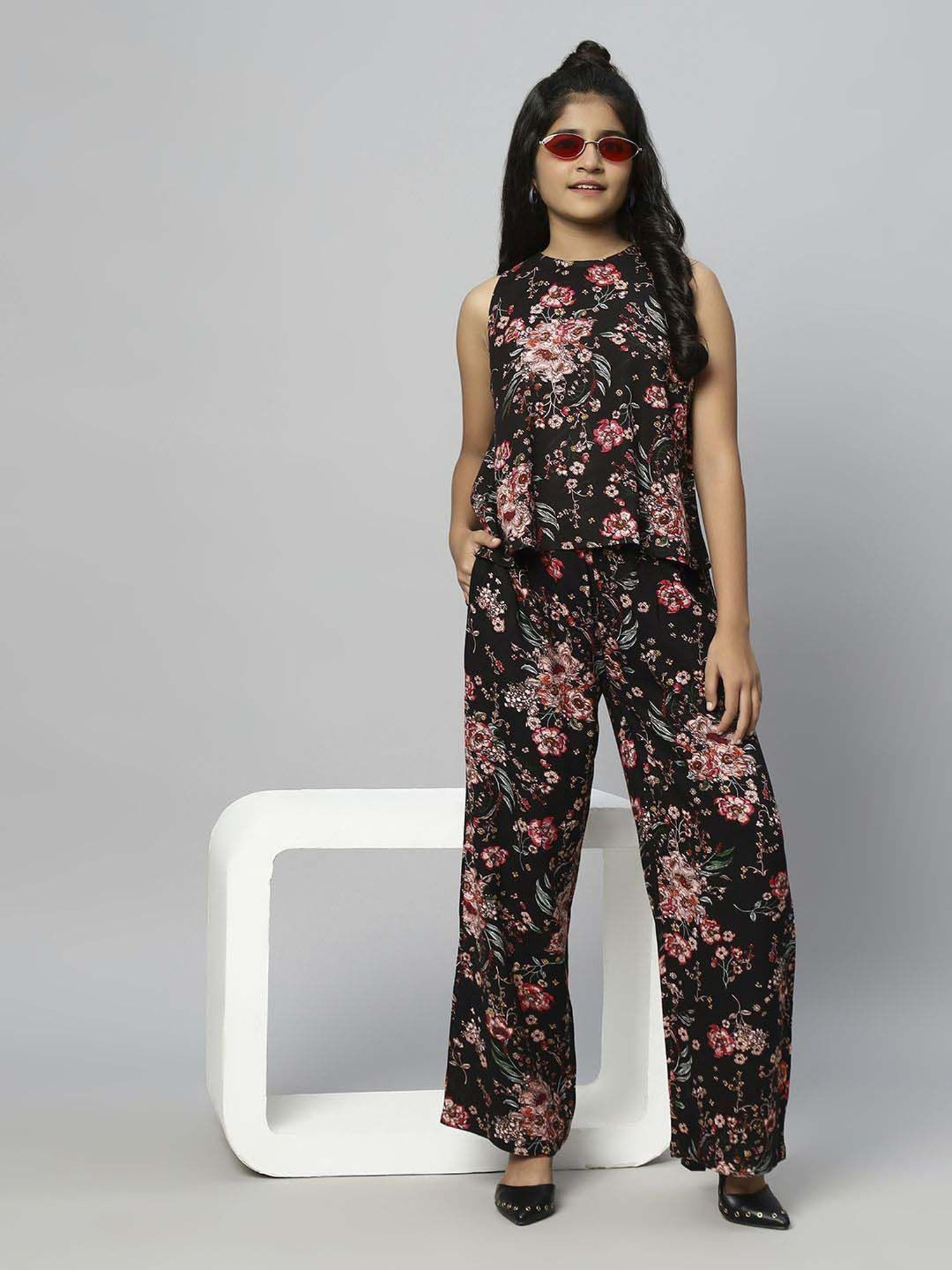 TeenTrums Kids Black & Red Floral Print Top Set
