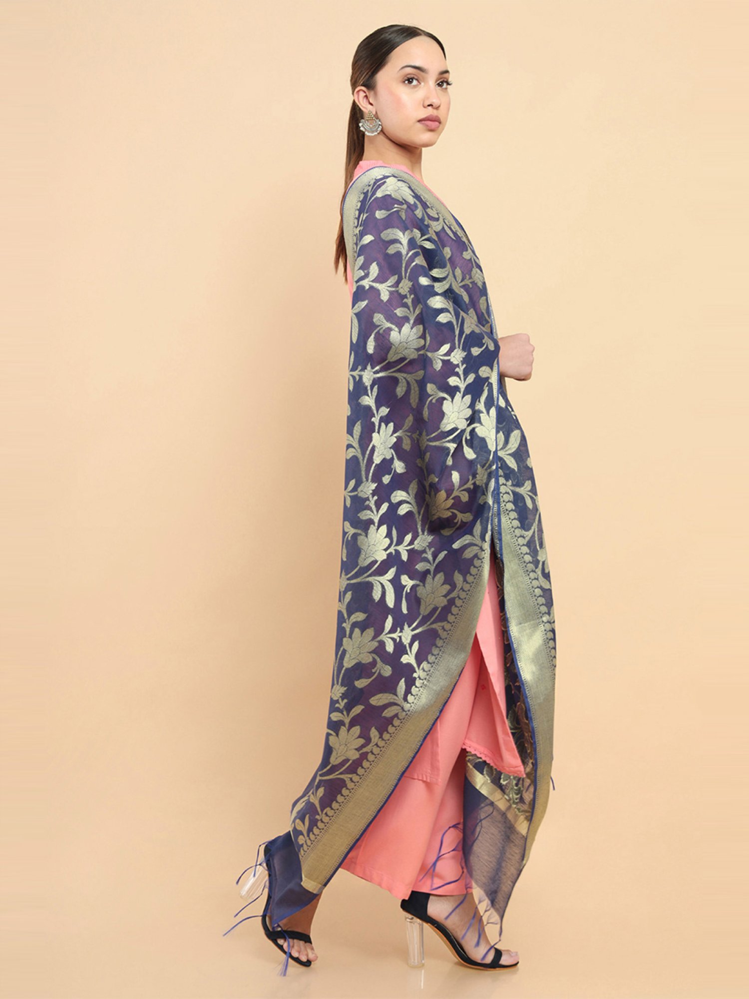 Soch Navy Woven Pattern Dupatta