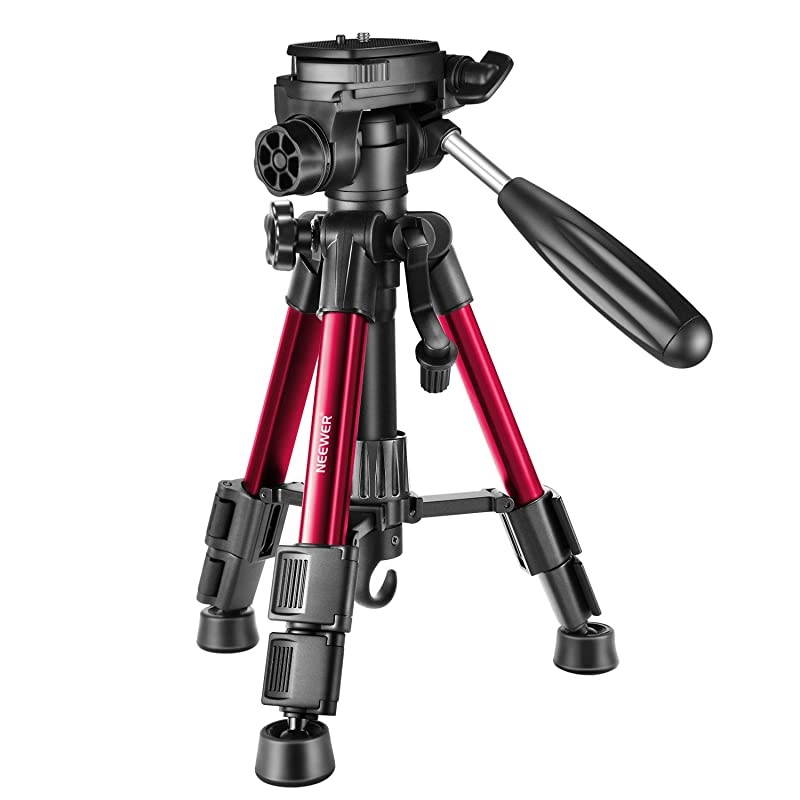 Mini Travel Tabletop Camera Tripod 24 inches/62 Centimeters, Portable Aluminum 3-Way Swivel Pan Head DSLR Camera,Smartphones,DV Video up to 6.6 pounds/3 Kilograms(T210 Red)