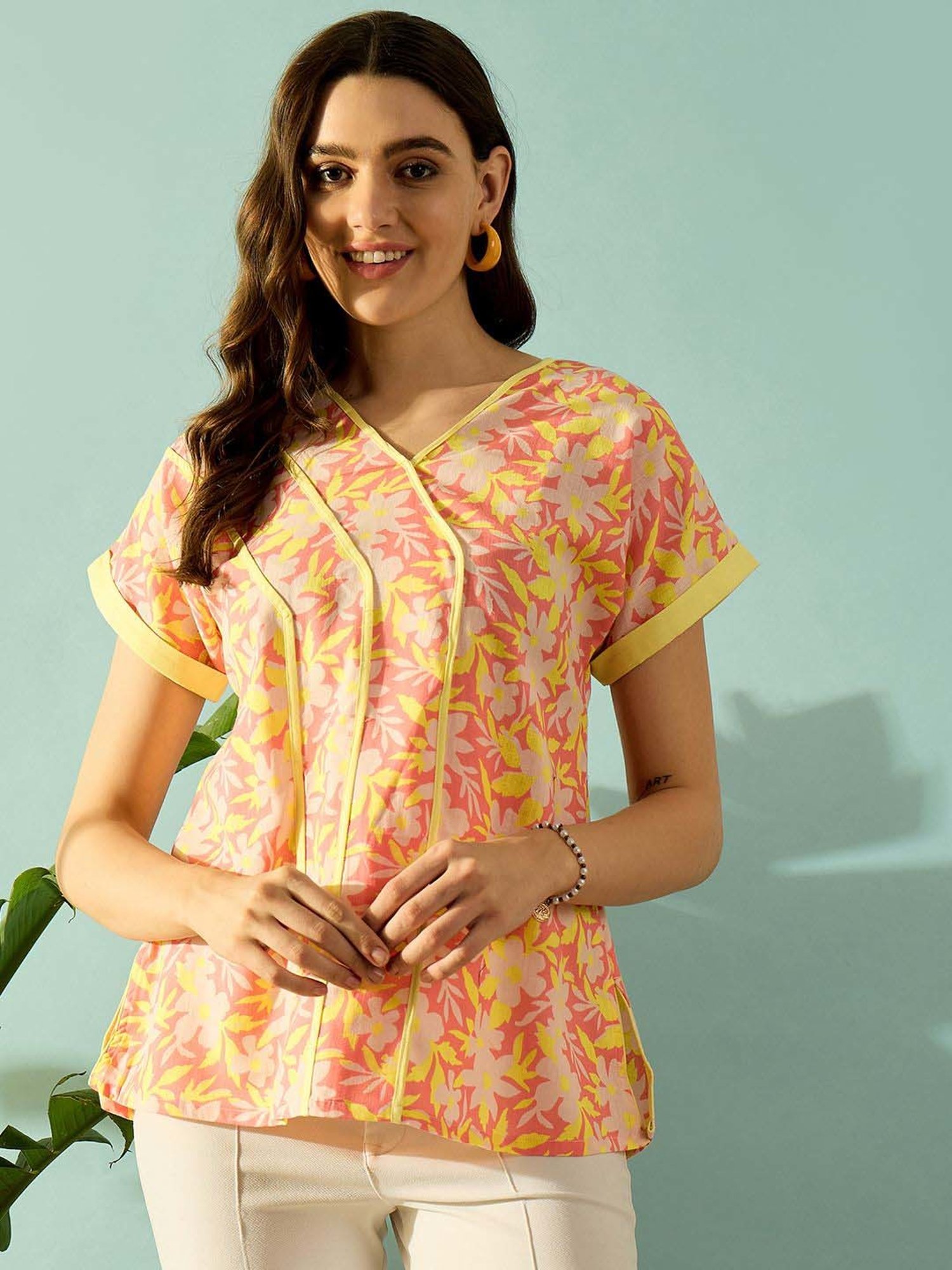 The Kaftan Company Pink Cotton Printed Top