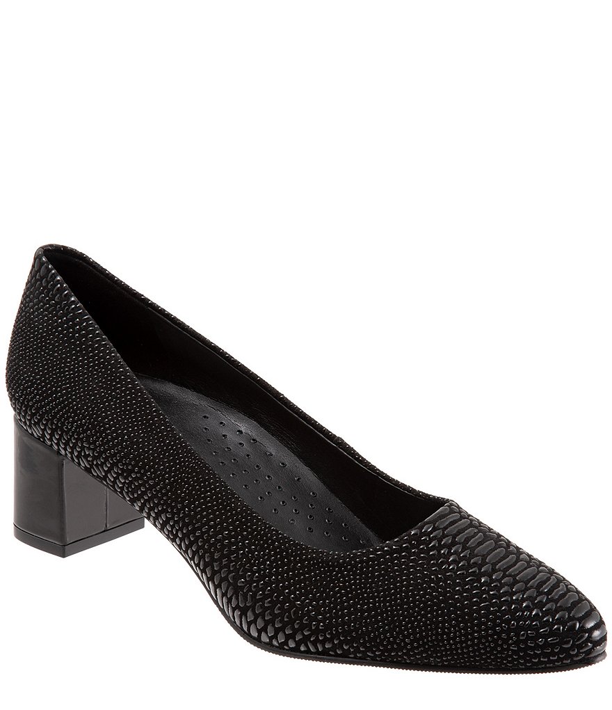 Trotters Kari Lizard Print Leather Block Heel Pumps