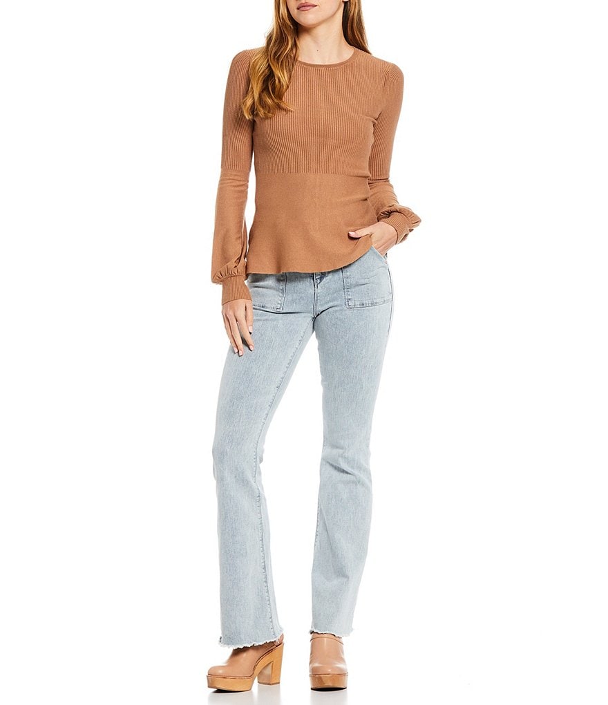 A Loves A Round Neck Long Bishop Sleeve Rib Knit Sweater