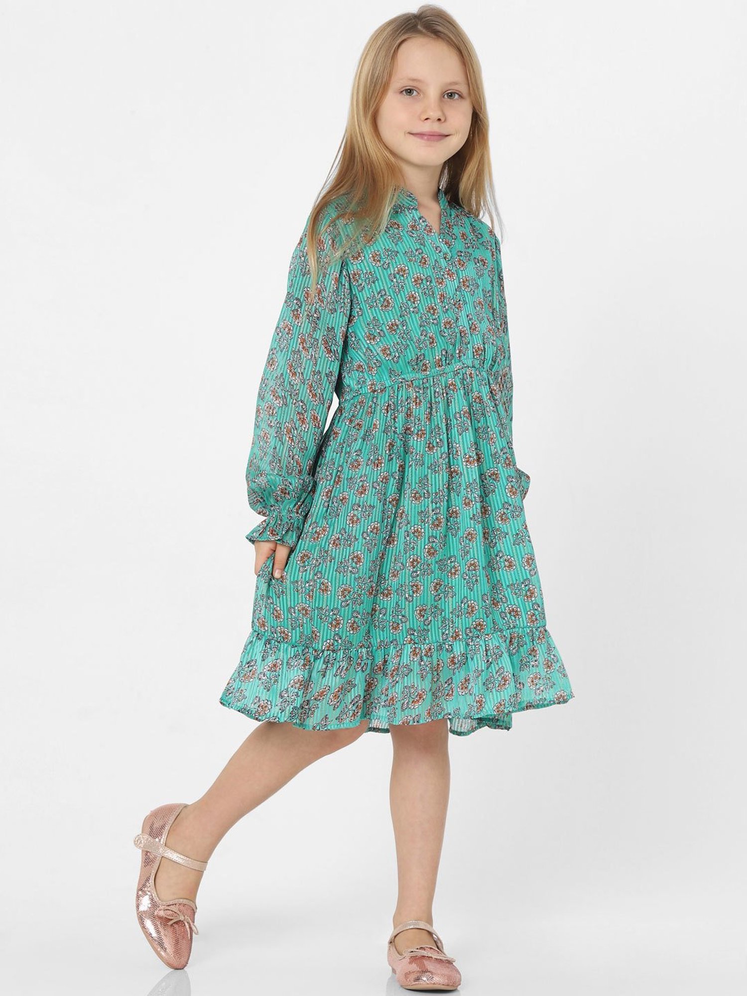 KIDS ONLY Sea Green Floral Print Full Sleeves Dress