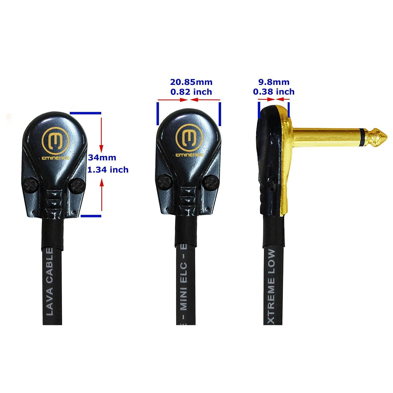 Lava Mini ELC (Black) - 11 Inch - Guitar Bass Effects Instrument, Patch Cable with Premium Gold Plated &frac14; Inch (6.35mm) Low-Profile, Right Angled Pancake type TS Connectors