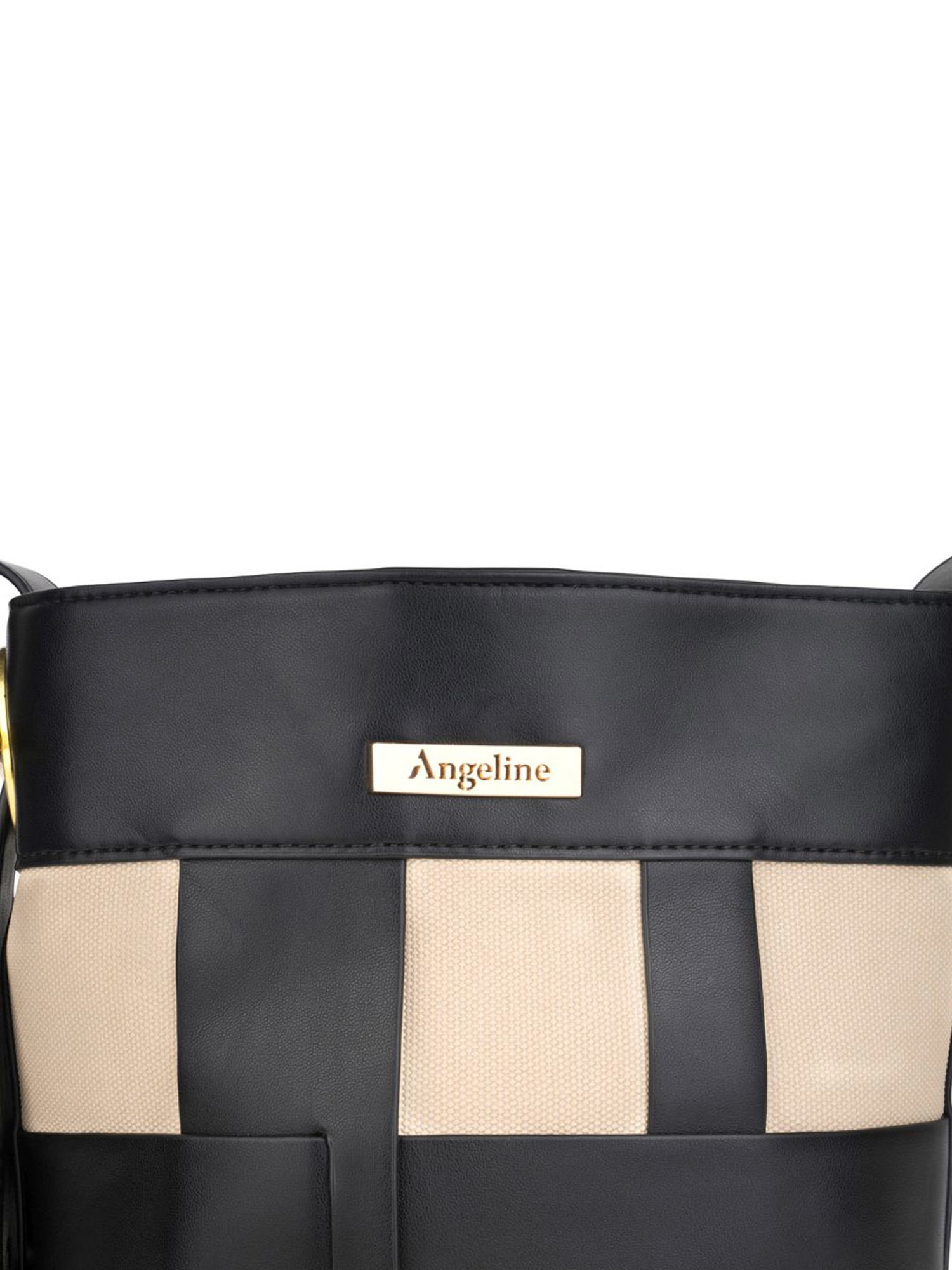 Angeline Black Paneled Medium Tote Handbag