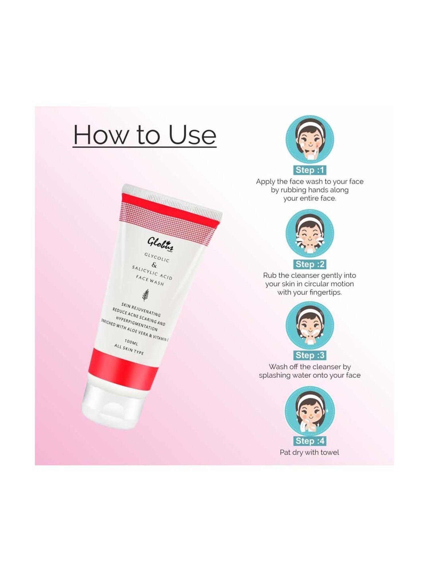 Globus Naturals Glycolic & Salicylic Acid Pimple Clear Face Wash Pack of 2 - 200 ml