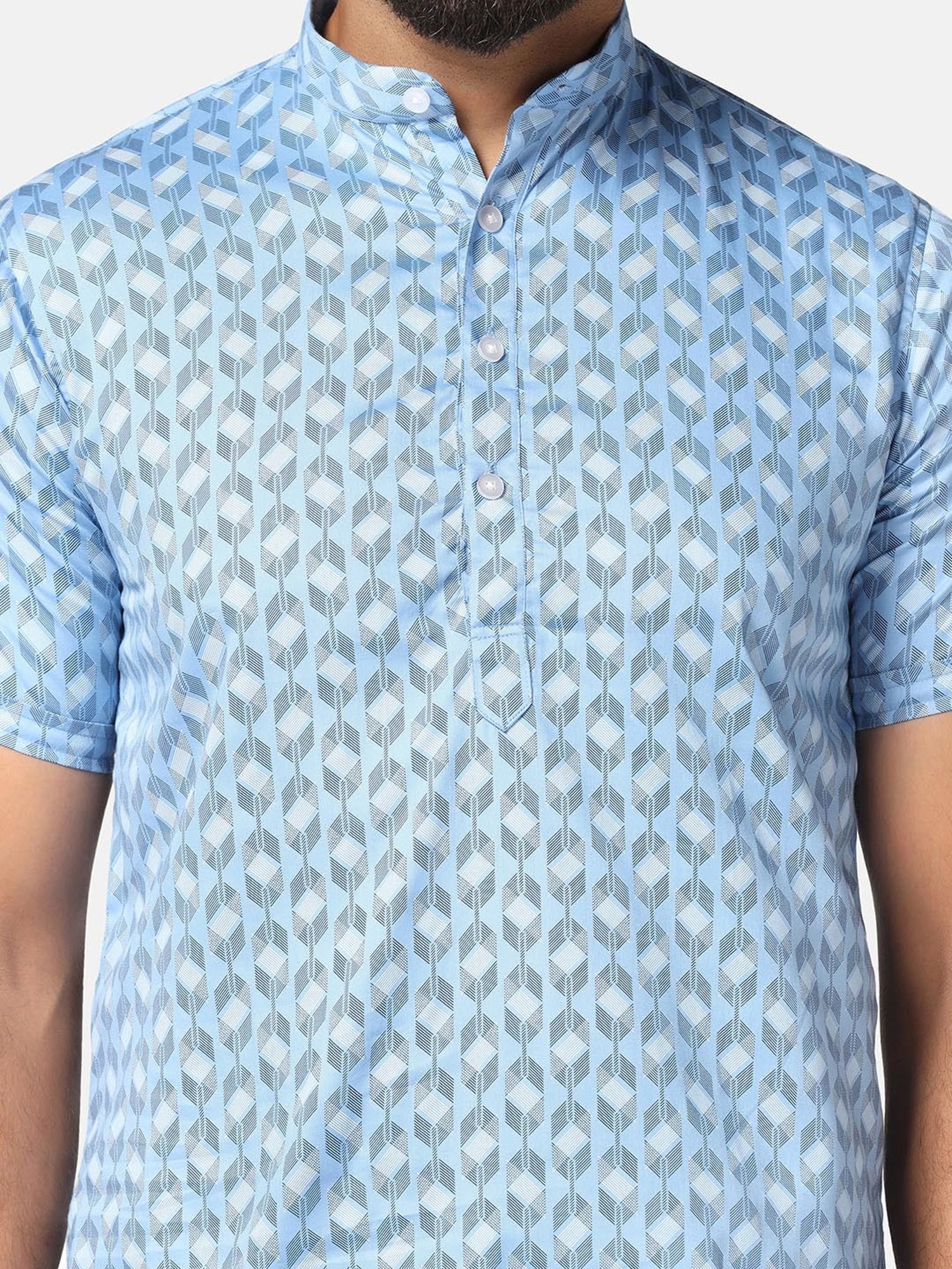 TAHVO Light Blue Slim Fit Printed Shirt