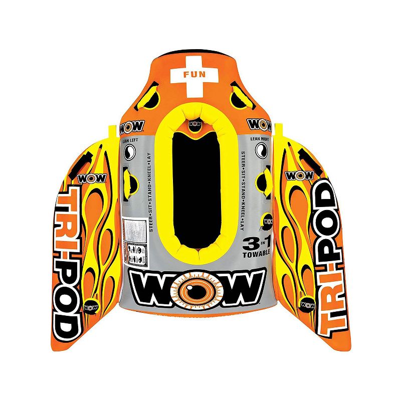 WOW Watersports 13-1020 Tri Pod Single Person Towable Tube with Handles, Orange