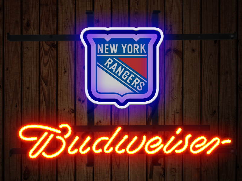 Fashion Neon Sign Budweiser New York Rangers Handcrafted Real Glass Lamp Neon Light Neon Sign Beerbar Sign Neon Beer Sign 19x15
