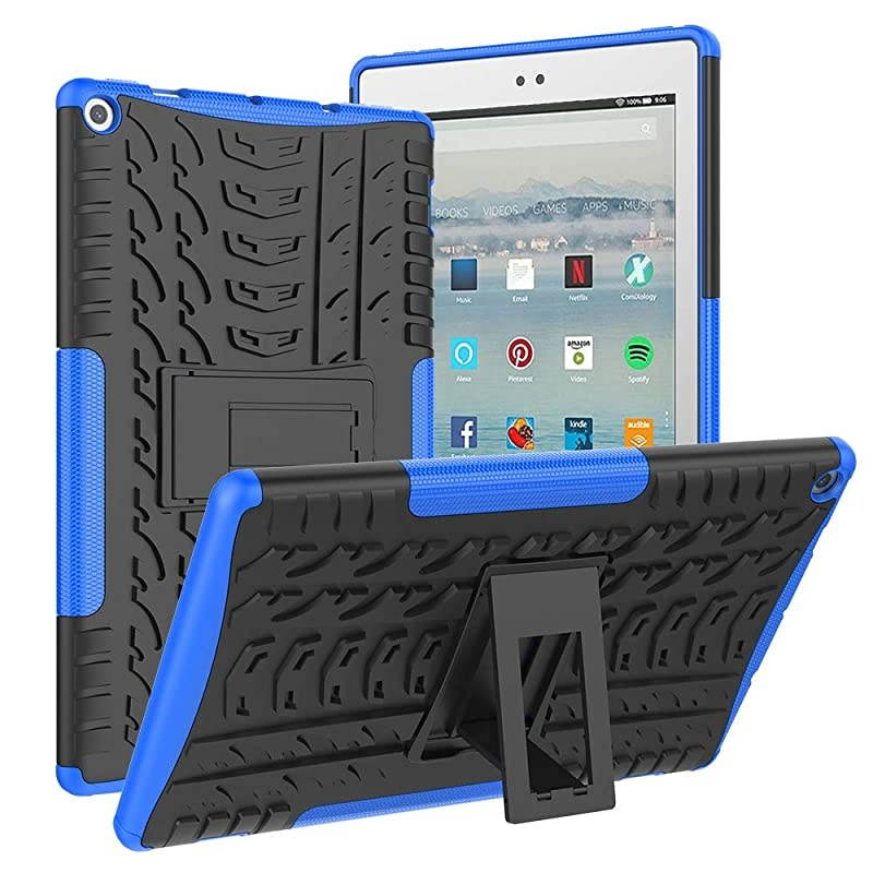 Fire 10 Tablet Case 20192017 Released 9th7th Generation Kickstand Feature Dual Layer Heavy Duty Shockproof Impact Resistance Protective Case for AllNew Kindle Fire HD 10Blue