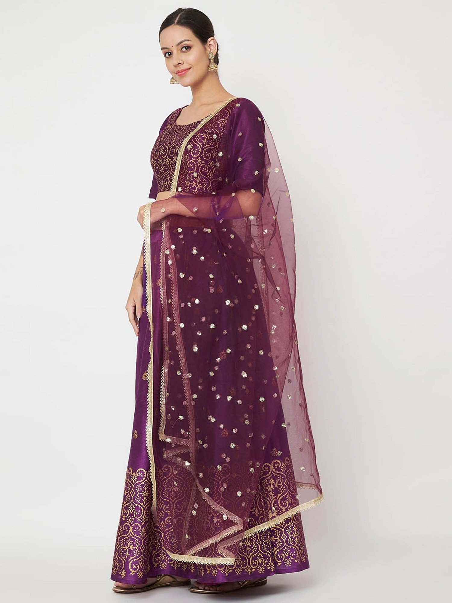 studiorasa Purple Block Print Lehnga Choli Set With Dupatta