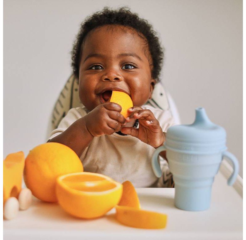 Austin Baby Collection Silicone Collapsible Cup Sippy & Snackie Lid Set- Sky Blue