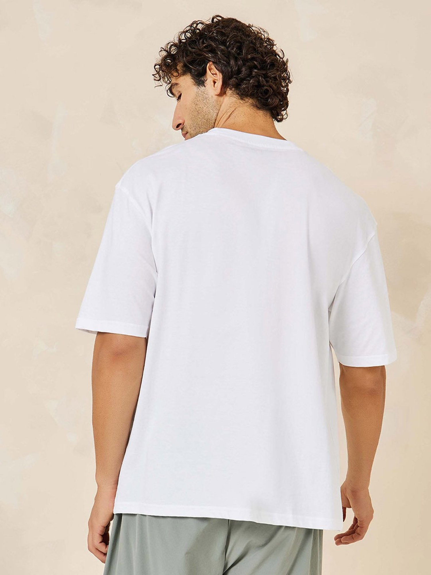 Styli White & Black Cotton Relaxed Fit Printed T-Shirt