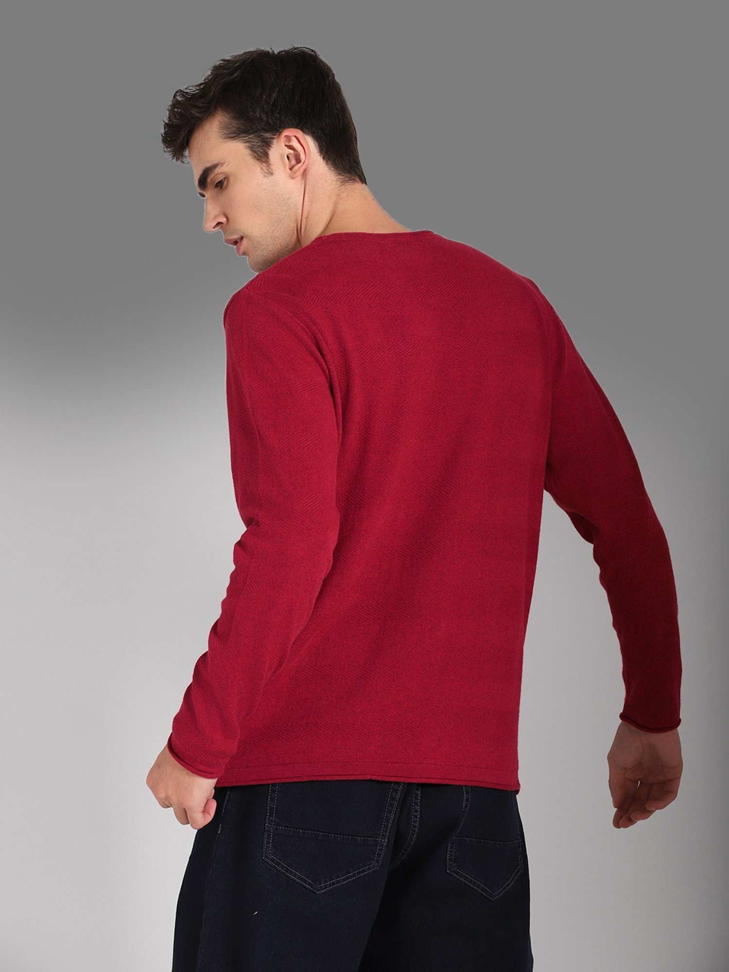High Star Red Cotton Regular Fit Sweater