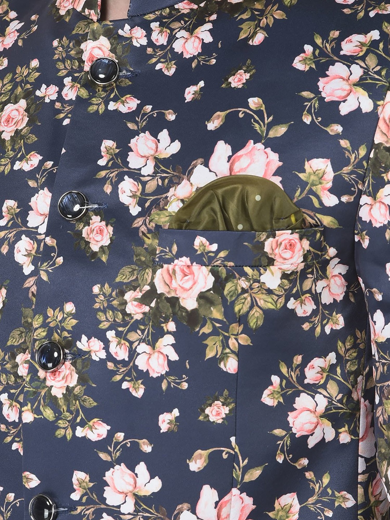 SG RAJASAHAB Navy Regular Fit Floral Print Blazer