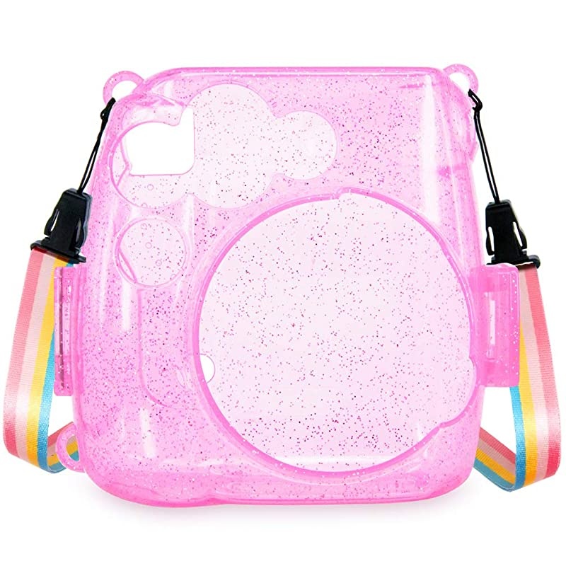 Clear Camera Case w Adjustable Rainbow Shoulder Strap Compatible with Fugifilm Instax Mini 8Mini 8+Mini 9 Instant Camera Purple