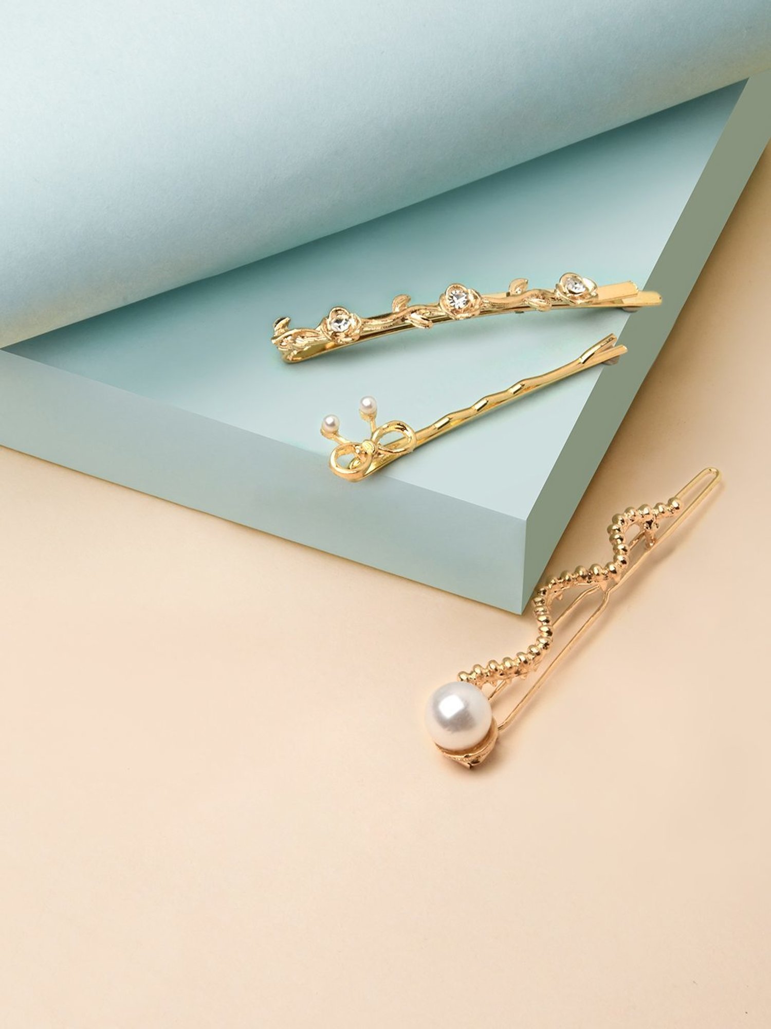 Golden Embellished Hair Clip - Set of 3