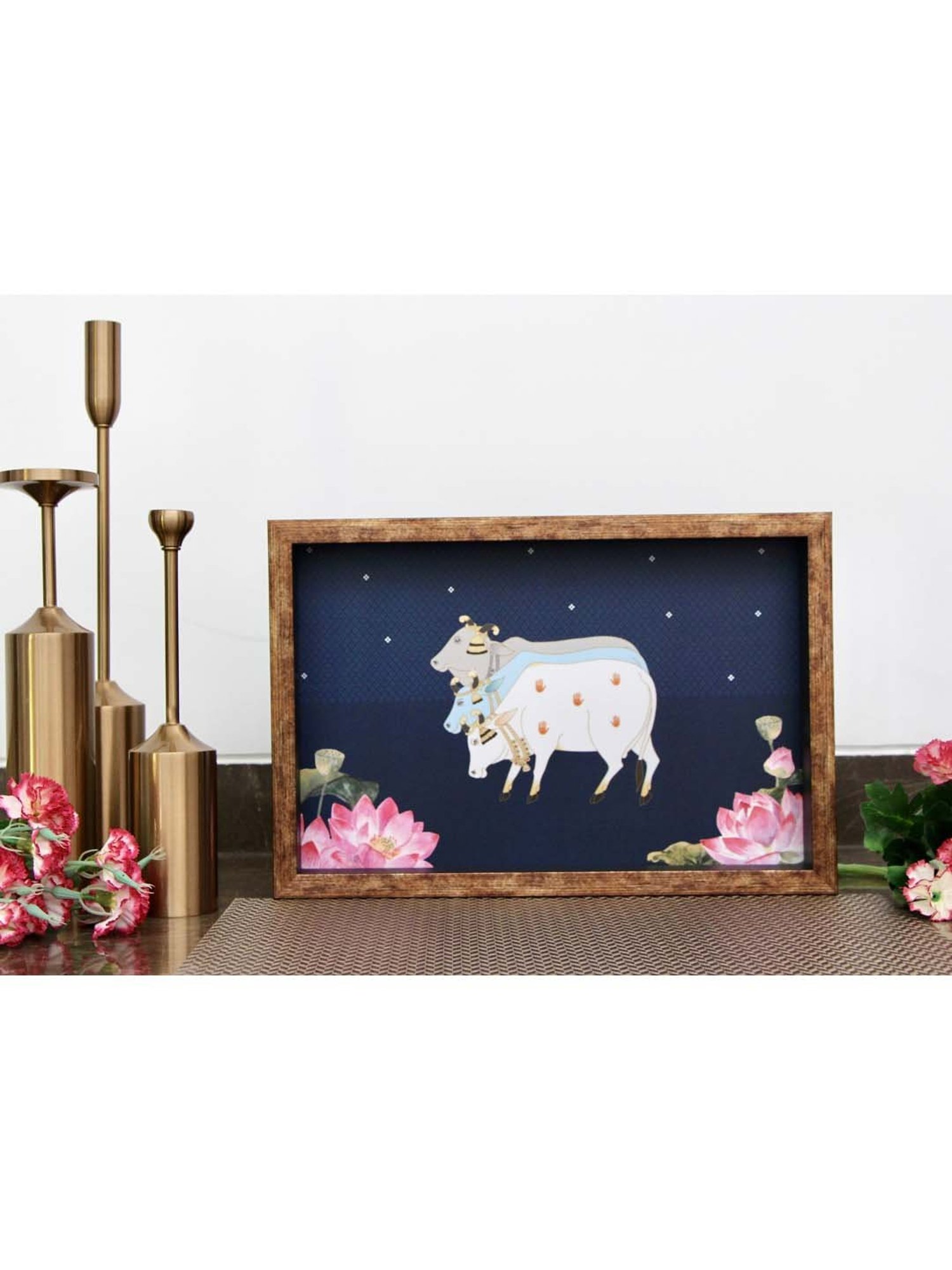 ICRAFT Neel Pichwai Series Blue & Brown MDF Tray - Set of 1