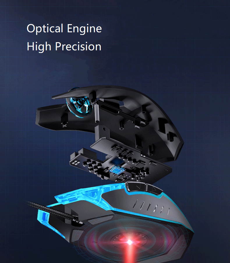 AOC Ergonomic Design GM140 6-Programmable Buttons, 2400 DPI Gaming Mouse for PC and Laptop, Cool Backlit