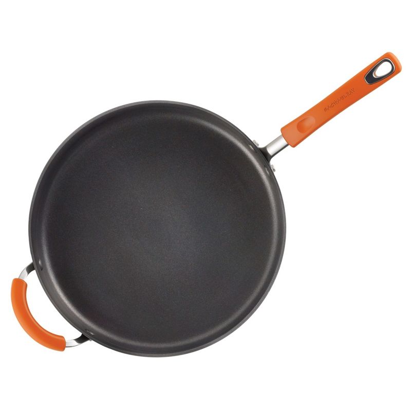 Rachael Ray Hard-Anodized Nonstick 14-Inch Skillet with Helper Handle - Gray with Orange Handle