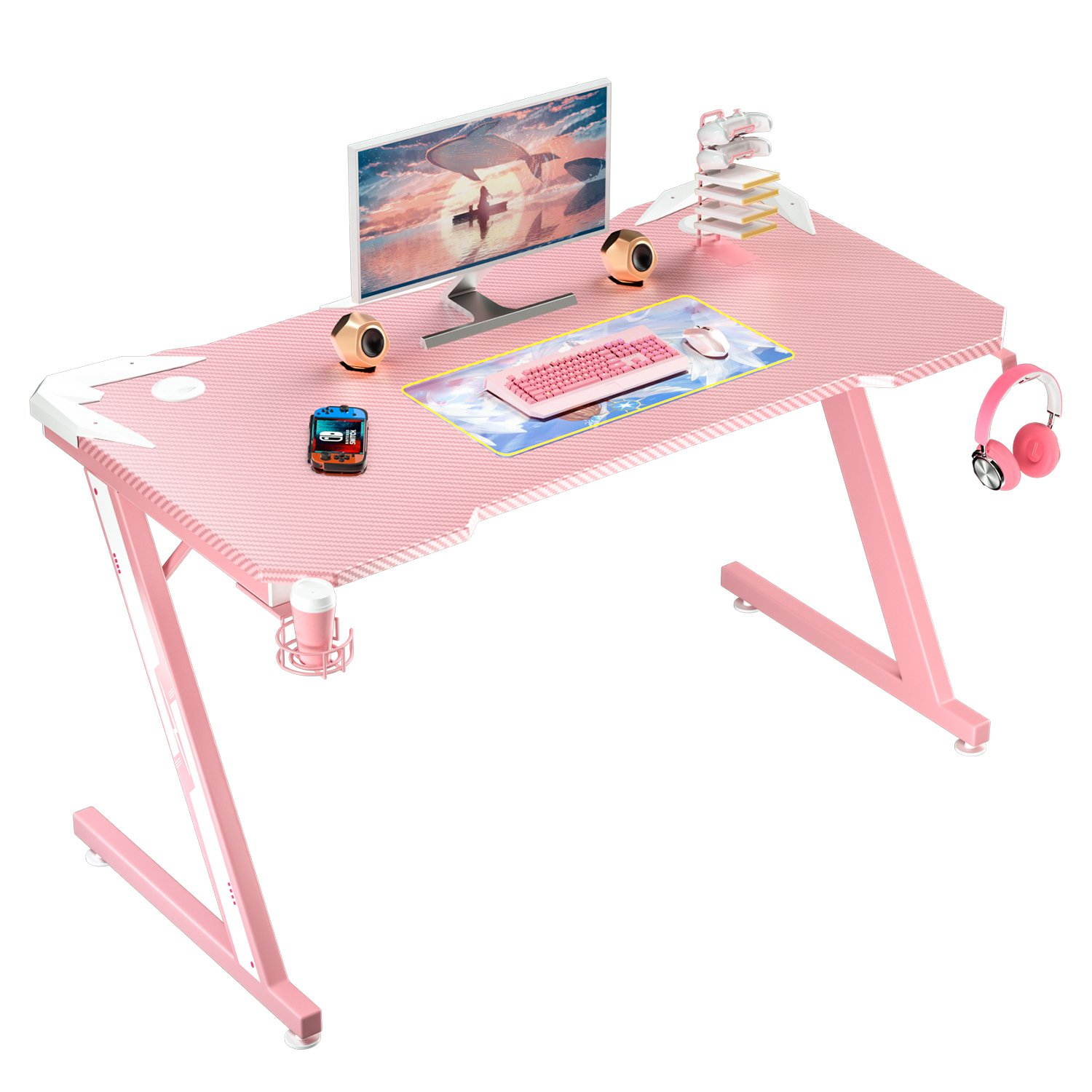 Gaming Desk 47.2" W x 23.6" D Office Computer Table, Black Gamer Workstation with 2 Cable Management Holes