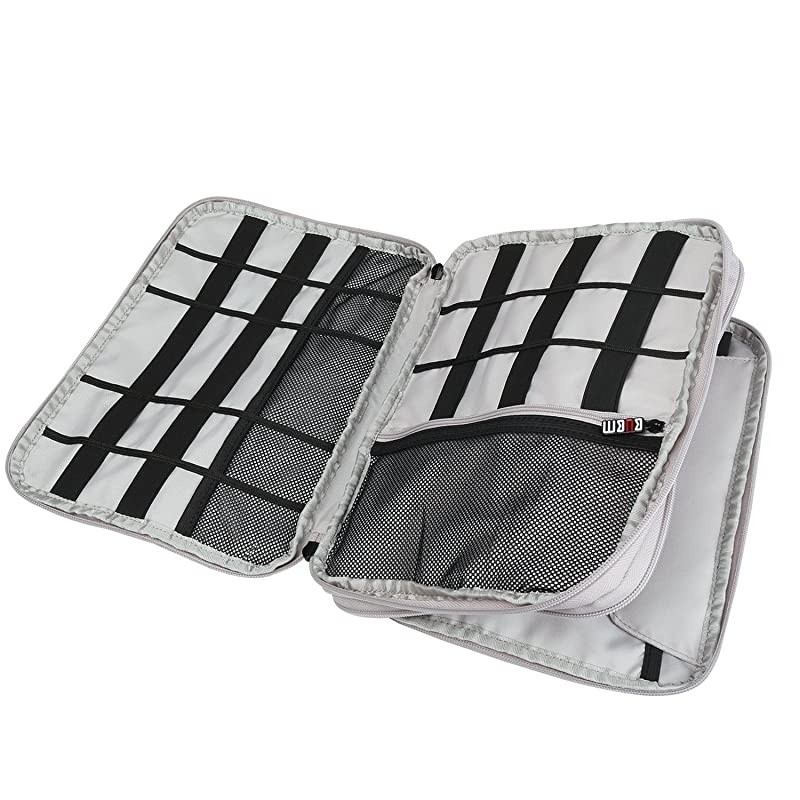 Travel Cable Organizer Universal Electronic Accessories Bag Gear Storage for Cord USB Flash Drive Earphone and More Perfect Size for iPad Large Rose Red and Light Grey