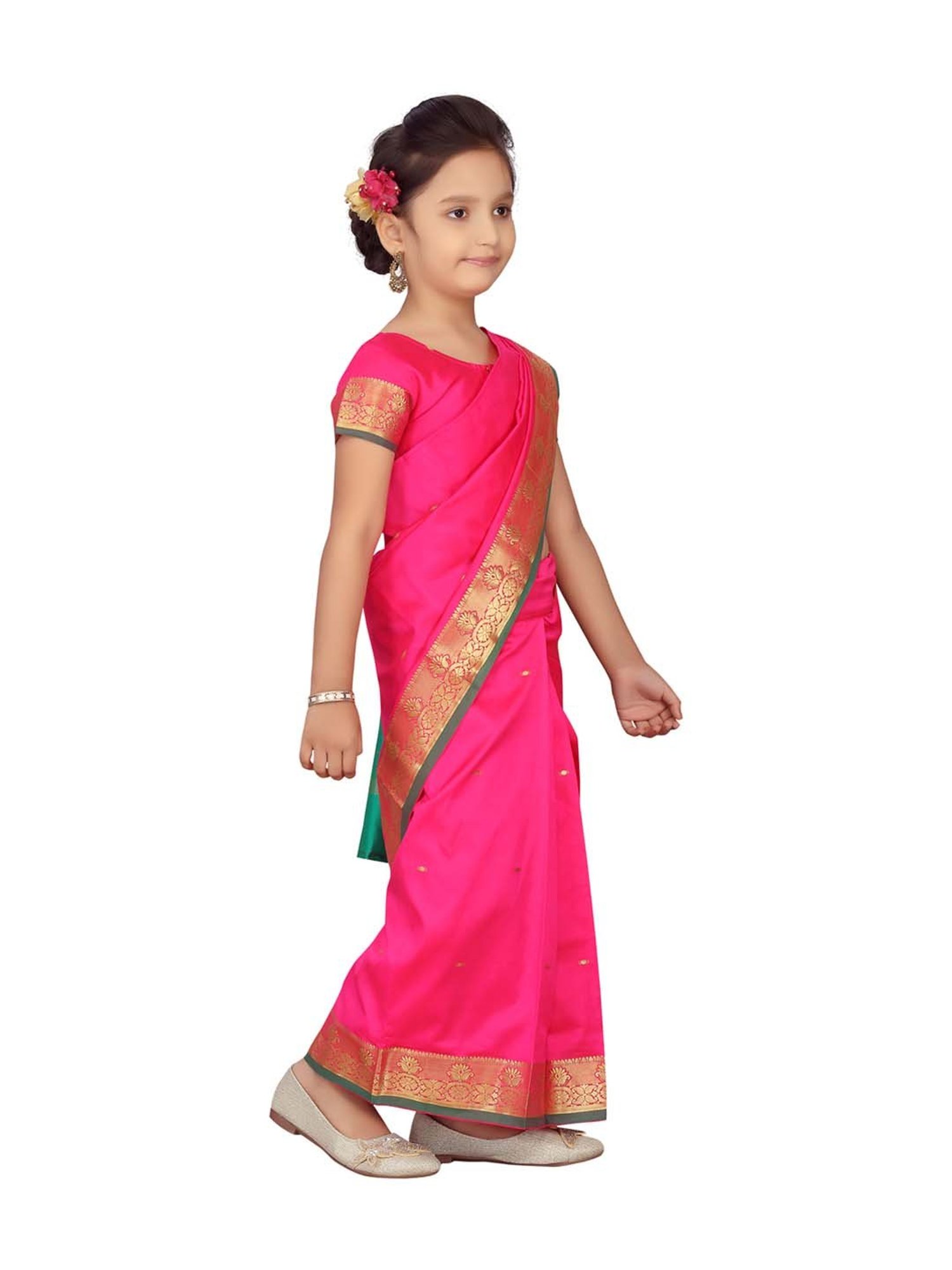 LilPicks Kids Green & White Regular Fit Saree