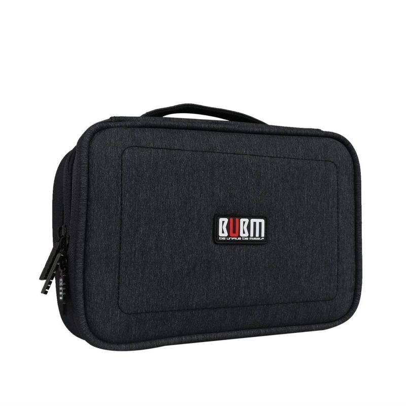 BUBM Electronic Organizer, Double Layer Travel Gadget Storage Bag for Cables, Cord, USB Flash Drive, Power Bank and More-a Sleeve Pouch for 7.9" iPad Mini(Medium,Black)
