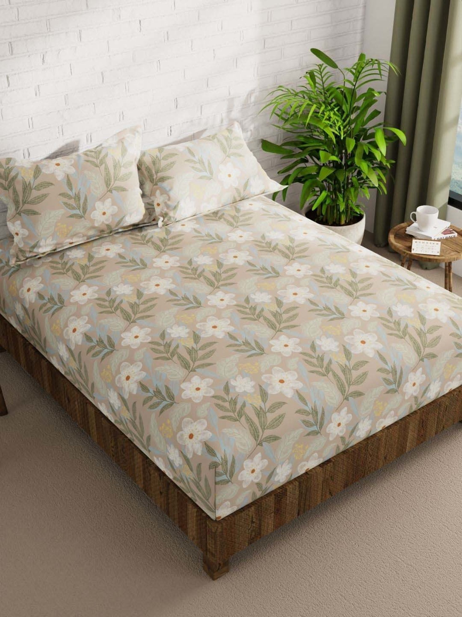 Bianca Envogue Sand 152 TC Micro Fabric Double Bedsheet with 2 Pillow Covers