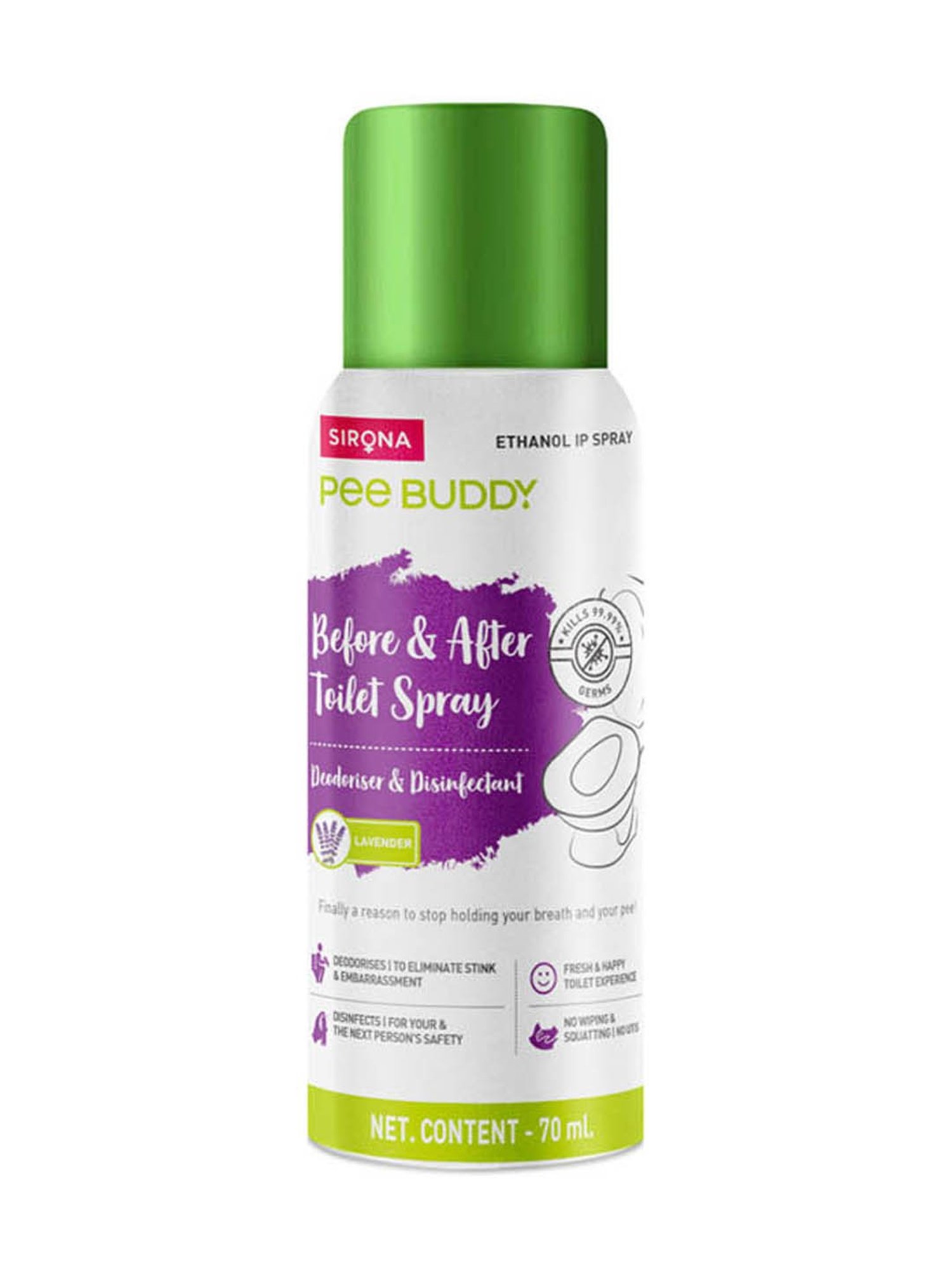 Pee Buddy Toilet Seat Deodorizer and Disinfectant Spray Lavender Spritz - 70 ml