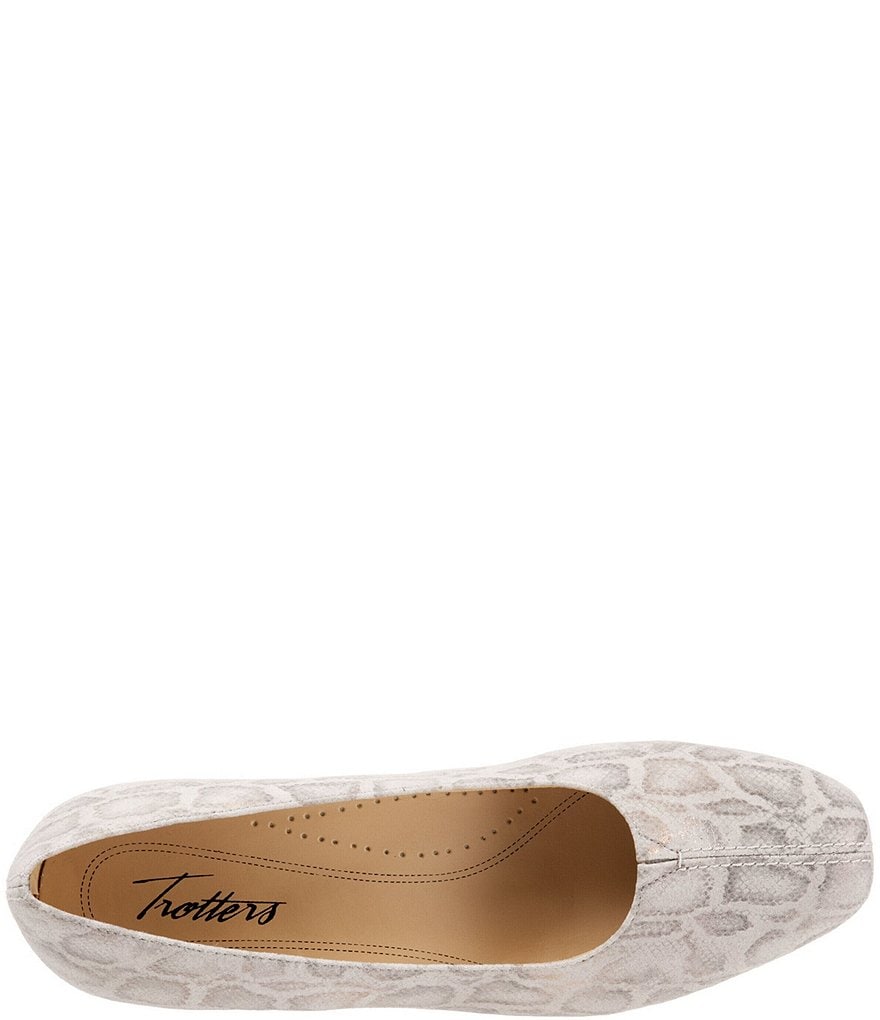 Trotters Doris Snake Print Metallic Suede Block Heel Pumps