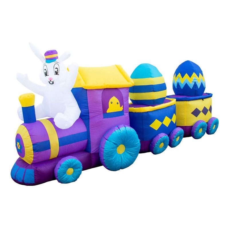 Northlight Easter 4' Inflatable Prelit Bunny Driving an Egg Car Outdoor Decoration - White/Pink