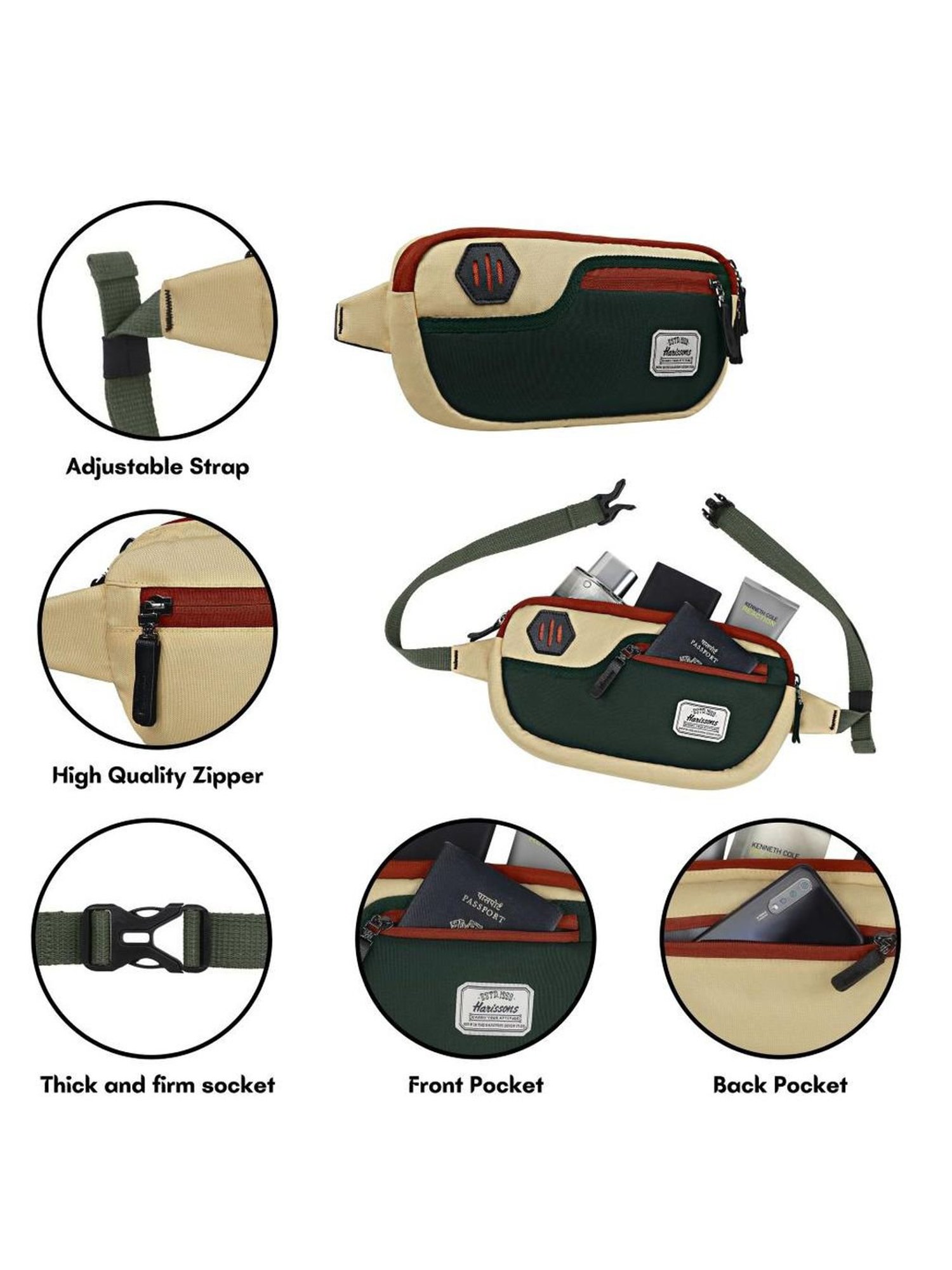 Harissons Navy Blue Polyester Solid Waist Pouch