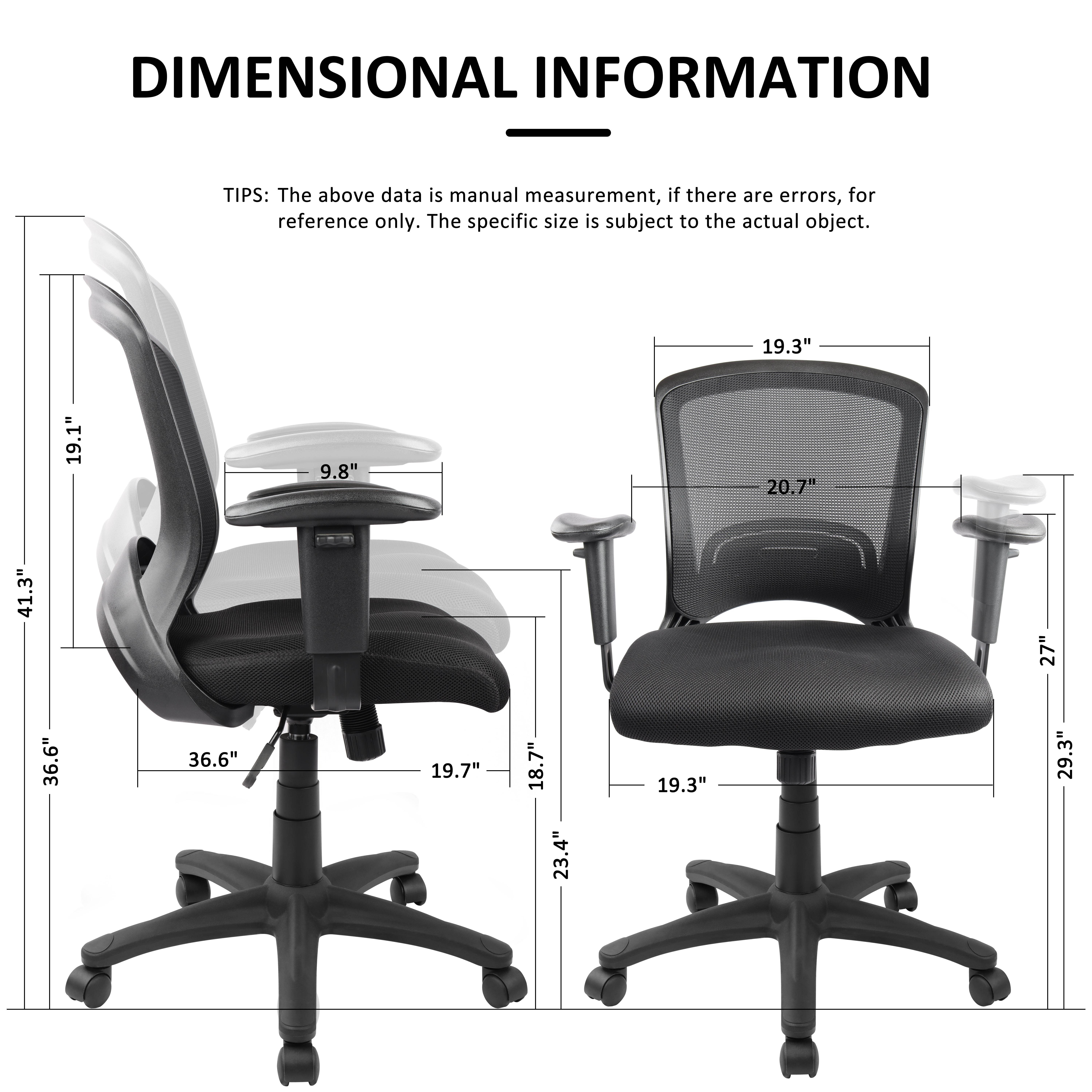 Hylone Office Chair Ergonomic Desk Chair Mesh Computer Chair, Adjustable Arms, Lumbar Support, Rocking, Adjustable Height, Rolling Swivel Mid-Back Task Chair for Home Office, Black