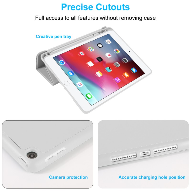 For IPad 10.2 Inch Case, Ultrathin Trifold PU Leather+Soft Silicone Stand Cover With Pencil Holder, Auto Sleep/Wake For IPad 8th 2020 / IPad 7th 2019 10.2 Inch